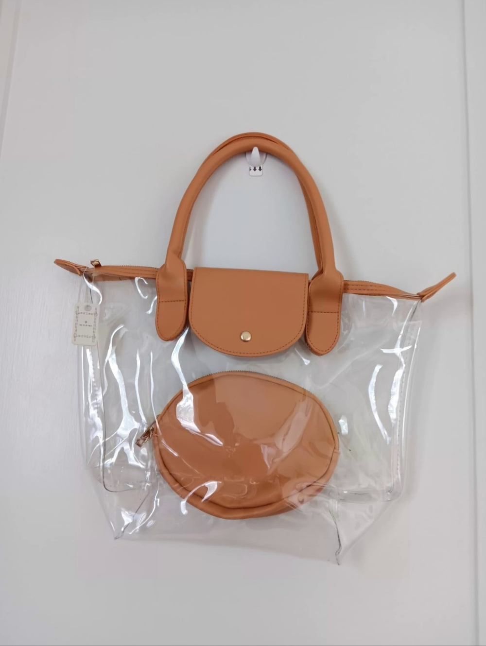 Clear Vinyl Beige Tote Bag - Picture 3 of 13
